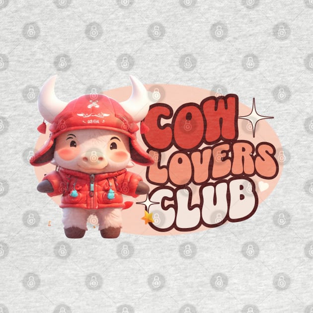 Cute Cow personified with red jacket Kids by Moonlight Forge Studio